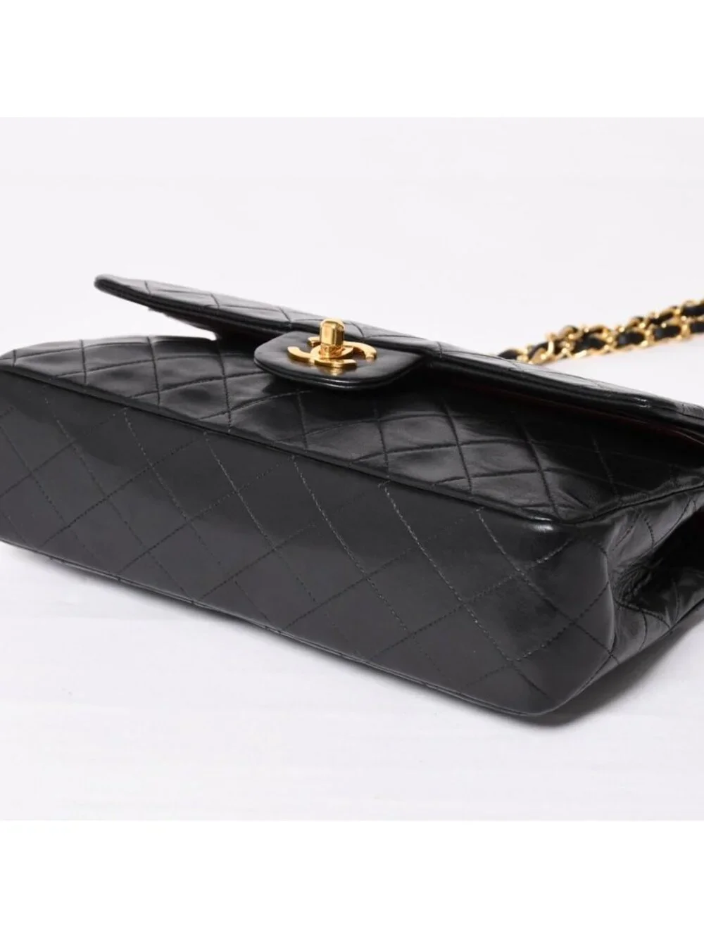 Chanel Quilted 25 Double Flap Chain Shoulder Bag CC Logo Lambskin Black Gold
